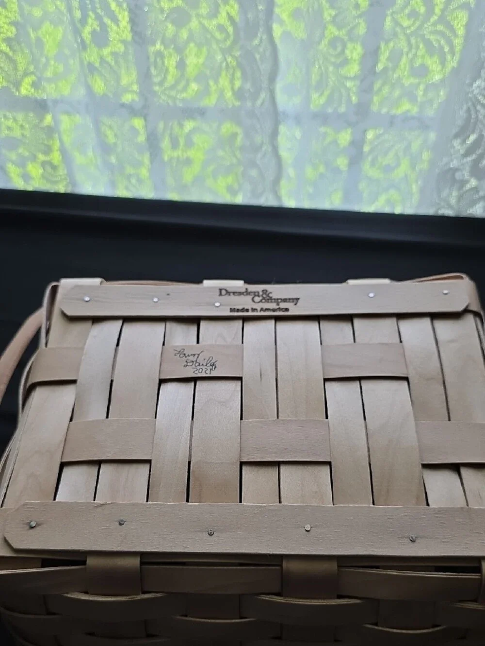 Handwoven Natural Wood Picnic Basket with Handles